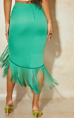 Bright Green Tassel Hem Midi Skirt