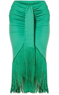 Bright Green Tassel Hem Midi Skirt