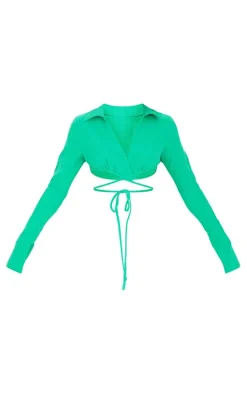 Bright Green Waffle Tie Crop Top