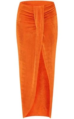 Bright Orange Acetate Slinky Drape Front Maxi Skirt