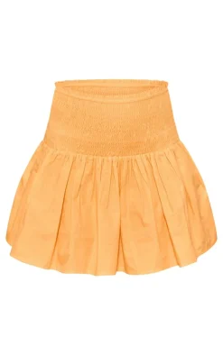 Bright Orange Cotton Poplin Shirred Waist Mini Skirt