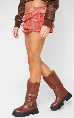 Bright Orange Dessert Frilly Asymmetric Hem Mini Skirt
