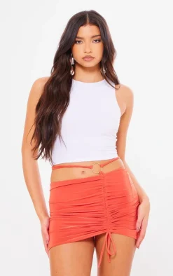 Bright Orange Slinky Ring Detail Ruched Side Mini Skirt