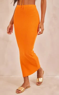 Bright Orange Soft Knit Midaxi Skirt