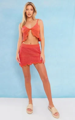 Bright Orange Space Dye Crochet Frill Edge Top