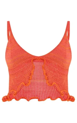 Bright Orange Space Dye Crochet Frill Edge Top