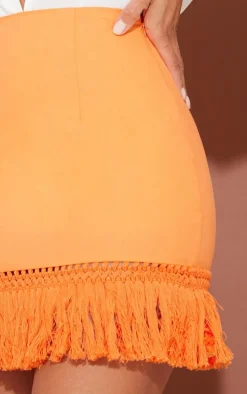 Bright Orange Tassel Fringe Hem Detail Mini Skirt