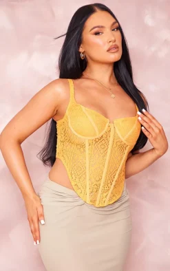 Bright Orange Textured Embroidered Bow Detail Corset