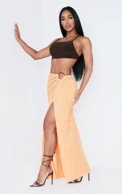 Bright Orange Textured O-ring Front Maxi Skirt