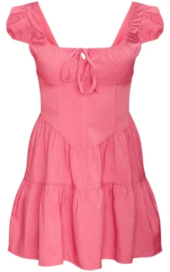 Bright Pink Corset Detail Tie Shift Dress