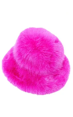 Bright Pink Faux Fur Fluffy Bucket Hat
