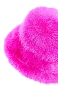 Bright Pink Faux Fur Fluffy Bucket Hat