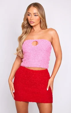 Bright Pink Fuzzy Knit Key Hole Bandeau Top