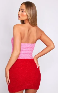 Bright Pink Fuzzy Knit Key Hole Bandeau Top
