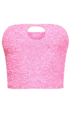 Bright Pink Fuzzy Knit Key Hole Bandeau Top