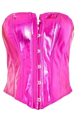 Bright Pink Metallic Hook And Eye Corset