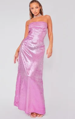 Bright Pink Textured Bandeau Maxi Dress