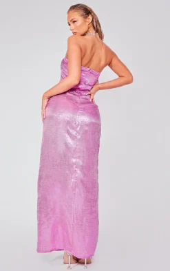 Bright Pink Textured Bandeau Maxi Dress