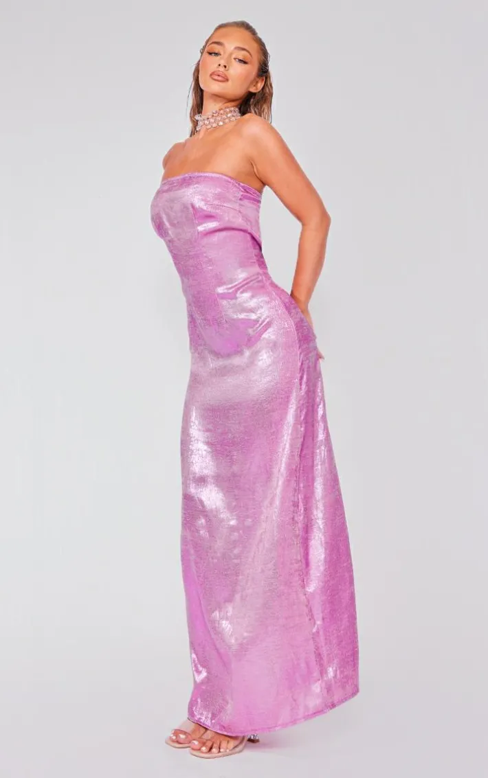 Bright Pink Textured Bandeau Maxi Dress