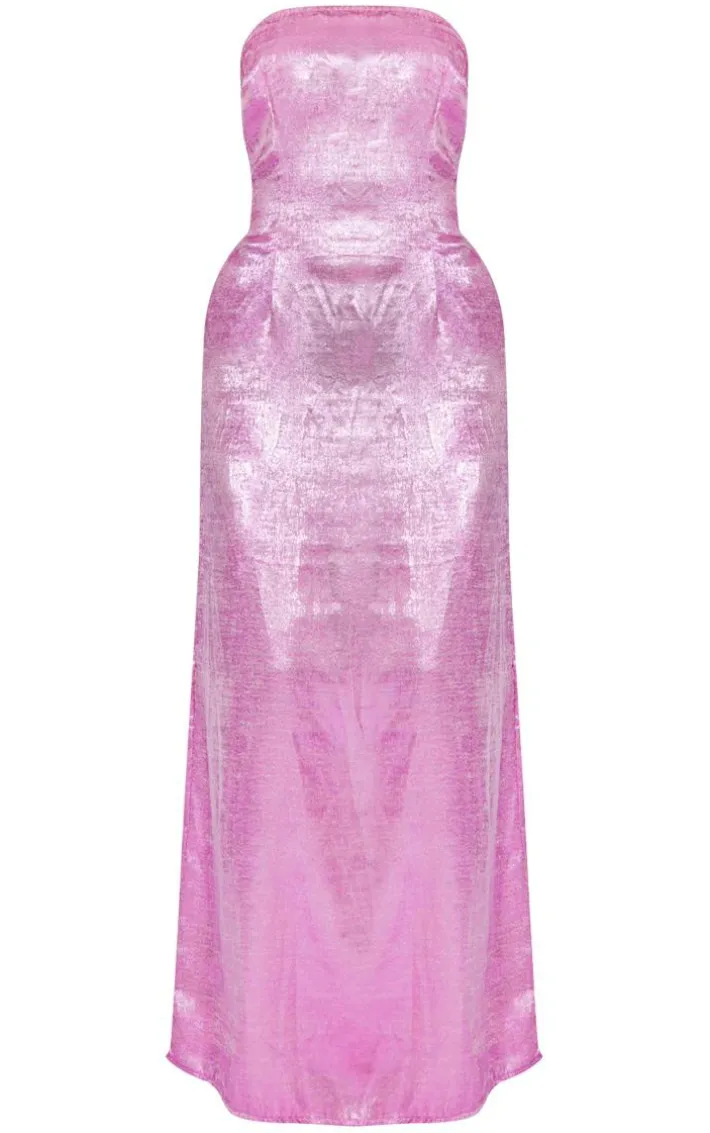 Bright Pink Textured Bandeau Maxi Dress