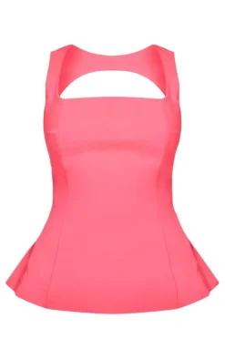 Bright Pink Woven Cut Out Bust Backless Long Top