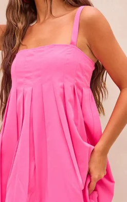 Bright Pink Woven Pleated Puff Ball Dress