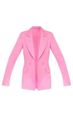 Bright Pink Woven Pocket Detail Double Breasted Blazer