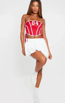 Bright Red 04 Printed Lace Up Side Corset