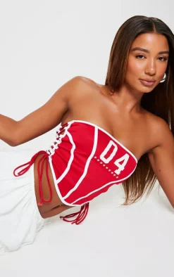 Bright Red 04 Printed Lace Up Side Corset