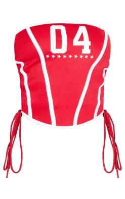 Bright Red 04 Printed Lace Up Side Corset