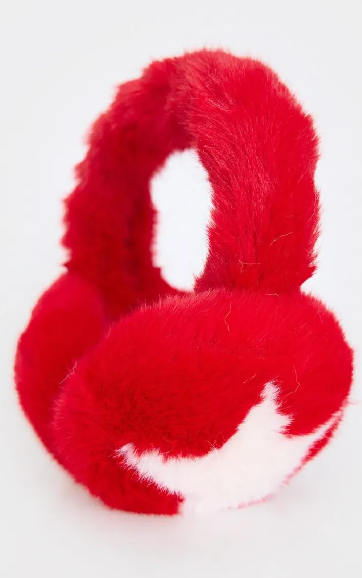 Bright Red Faux Fur Star Ear Muffs