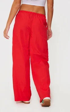 Bright Red Shell Side Stripe Detail Wide Leg Pants