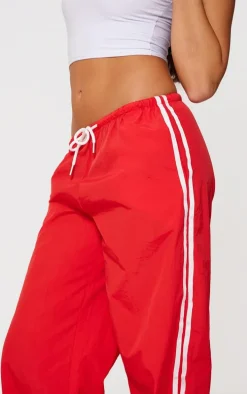 Bright Red Shell Side Stripe Detail Wide Leg Pants