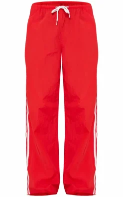 Bright Red Shell Side Stripe Detail Wide Leg Pants