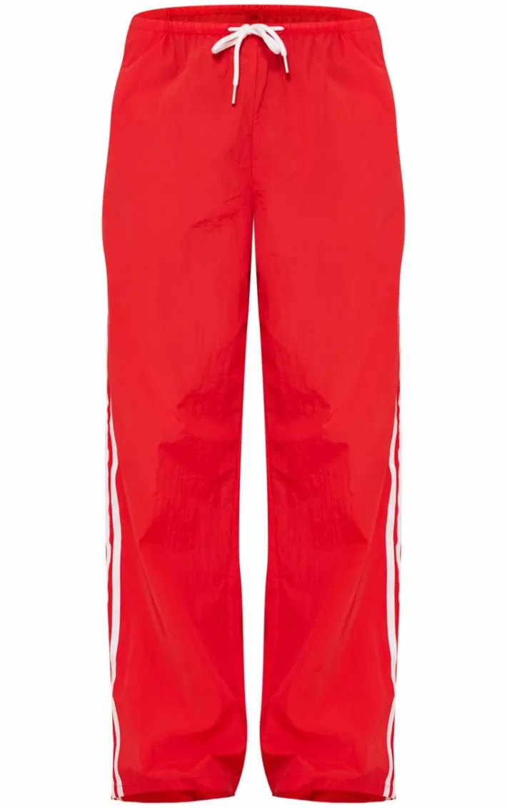Bright Red Shell Side Stripe Detail Wide Leg Pants