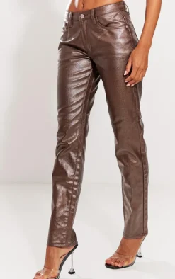 Bronze Coated Denim Contrast Straight Leg Jeans