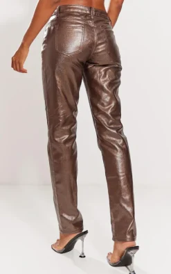Bronze Coated Denim Contrast Straight Leg Jeans
