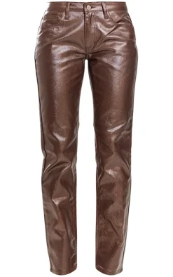 Bronze Coated Denim Contrast Straight Leg Jeans