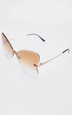 Bronze Frameless Heart Lens Sunglasses