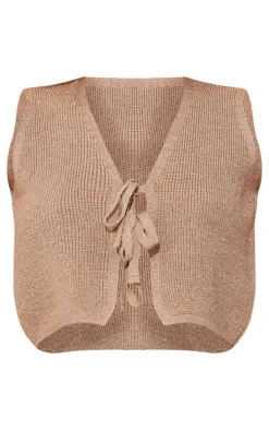 Bronze Glitter Knit Double Tie Front Vest