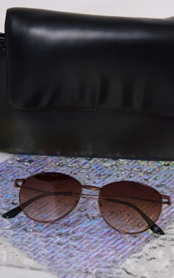 Bronze Metal Frame Ombre Lens Round Sunglasses