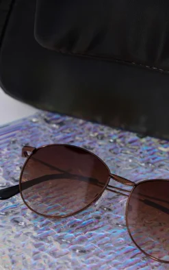 Bronze Metal Frame Ombre Lens Round Sunglasses