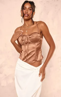 Bronze Satin Pleated Bust Pointed Hem Corset