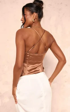 Bronze Satin Pleated Bust Pointed Hem Corset
