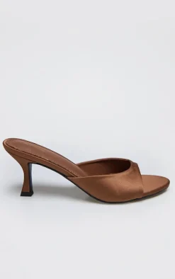 Bronze Satin Round Toe Low Heel Mules