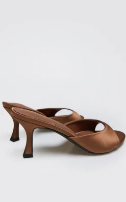 Bronze Satin Round Toe Low Heel Mules