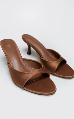 Bronze Satin Round Toe Low Heel Mules