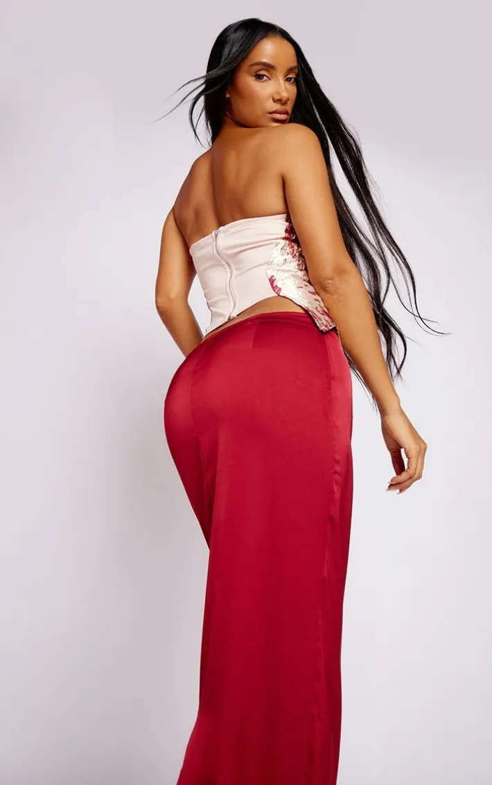 Bronze Woven Jacquard Ruched Bust Spilt Hem Corset