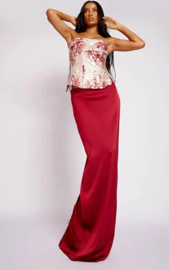 Bronze Woven Jacquard Ruched Bust Spilt Hem Corset