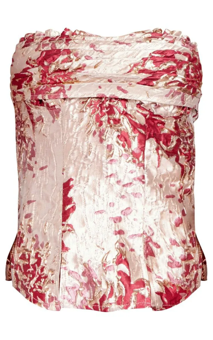 Bronze Woven Jacquard Ruched Bust Spilt Hem Corset